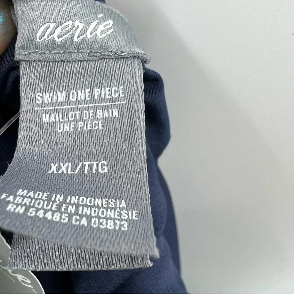 Aerie NWT Super Scoop One Piece Swimsuit in Rich Navy Palm Leaves size XXL